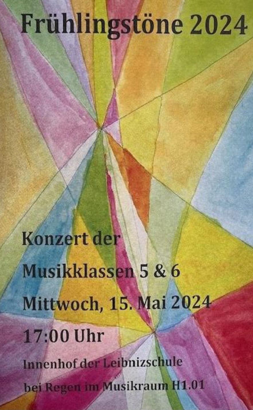 Einladung zum Konzert der Musikklassen 5 und 6 der Leibnizschule mit dem Titel "Frühlingstöne 2024"